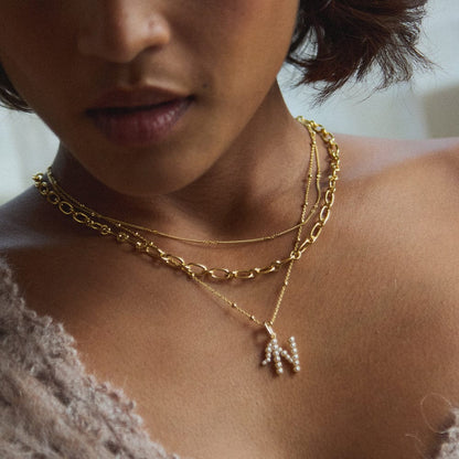 Pearl Initial Charm Pendant 18ct Gold Plate