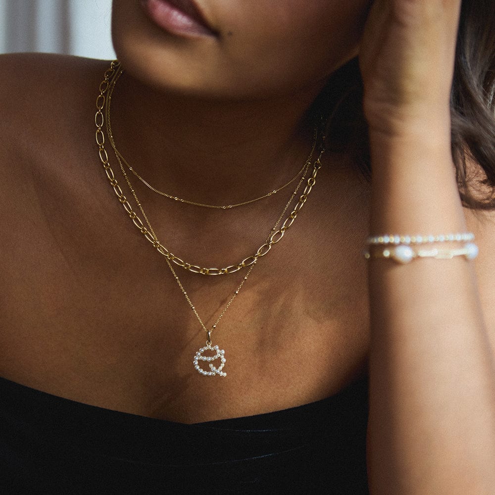 Pearl Initial Charm Necklace 18ct Gold Plate