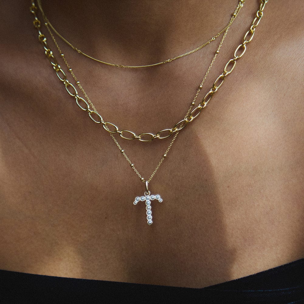 Pearl Initial Charm Necklace 18ct Gold Plate