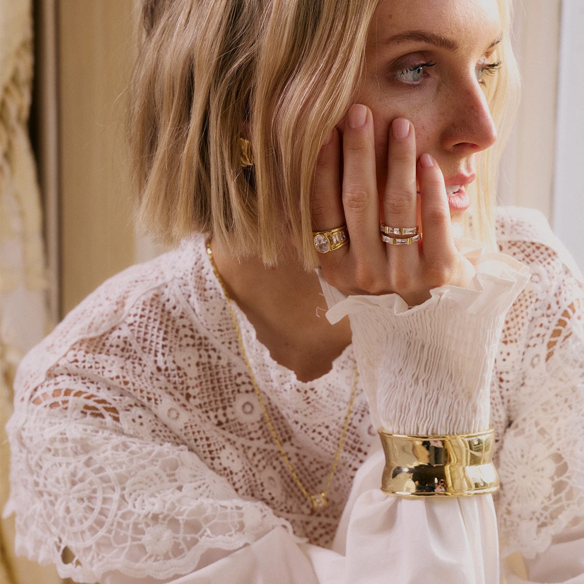 Polly Crystal Chunky Ring 18ct Gold Plate