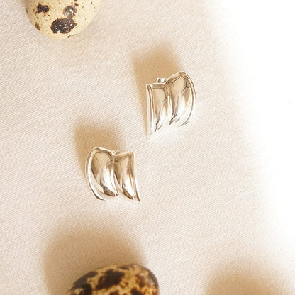 Polly Cuff Stud Earrings Silver Plate