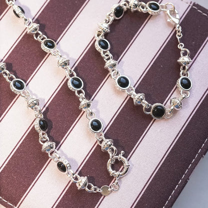 Polly Black Onyx Chain Bracelet Silver Plate