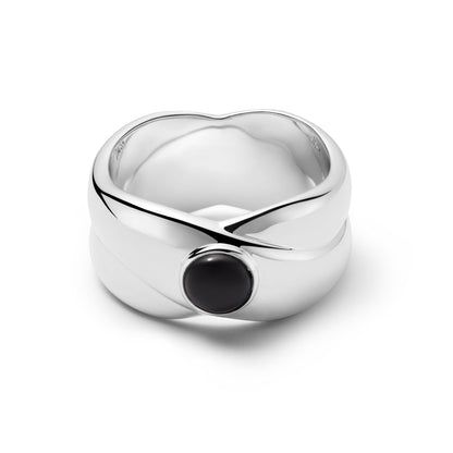 Polly Black Onyx Chunky Band Ring Silver Plate