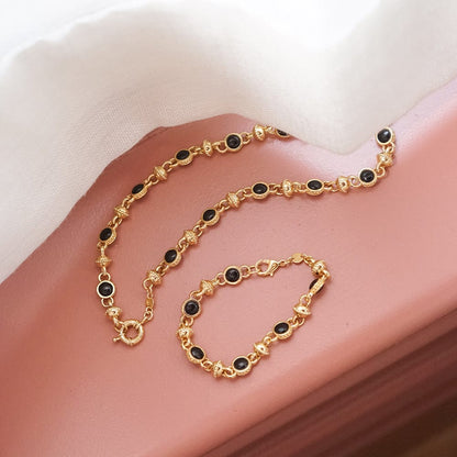 Polly Black Onyx Chain Necklace 18ct Gold Plate
