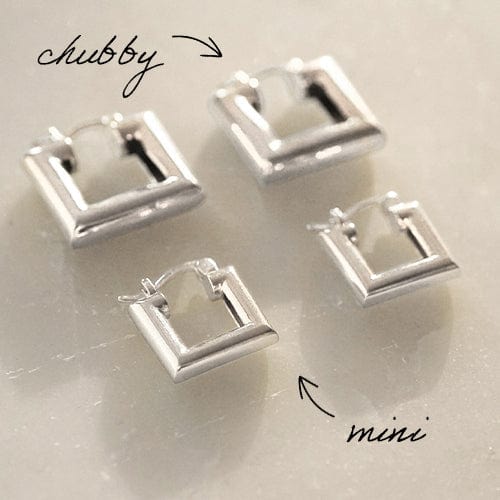 Polly Chubby Square Hoop Earrings Silver Plate