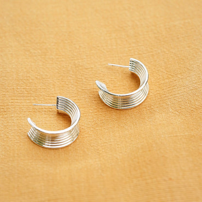 Polly Chunky Tidal Hoop Earrings Silver Plate