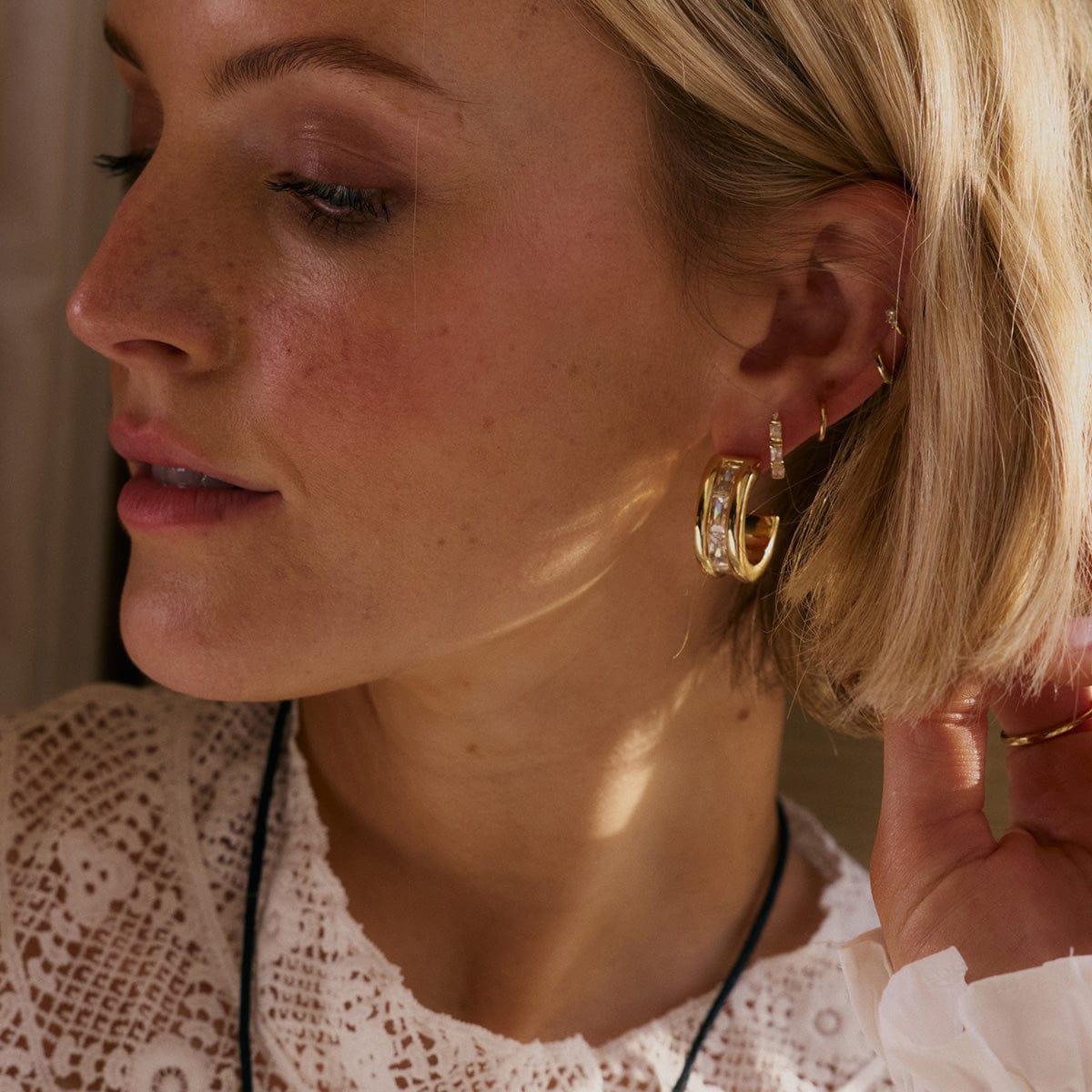 Polly Crystal Maxi Hoop Earrings 18ct Gold Plate