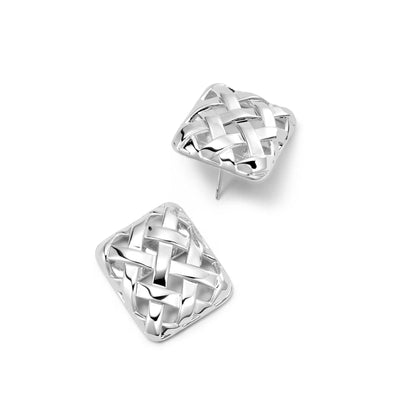 Polly Woven Square Studs Silver Plate