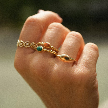 Red Coral Healing Stone Bobble Ring 18ct Gold Plate