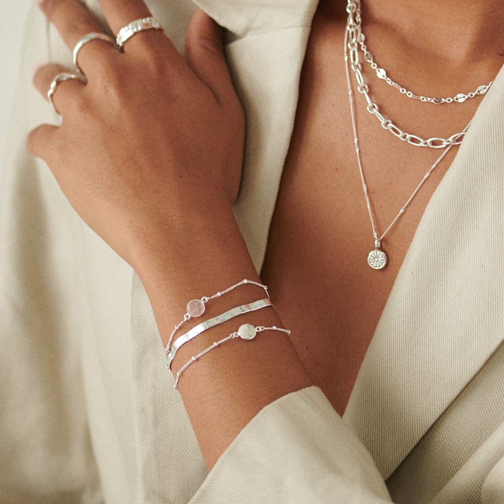 Rose Quartz Healing Stone Bobble Bracelet Sterling Silver