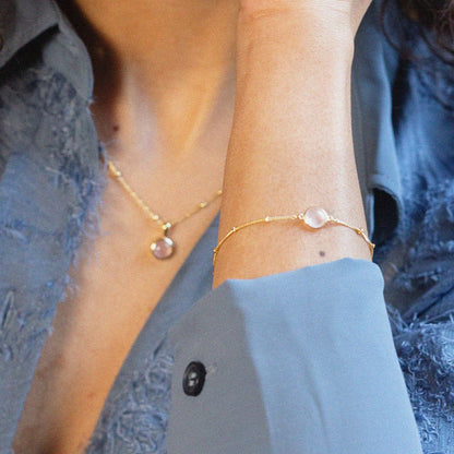 Rose Quartz Layering Set 18ct Gold Plate
