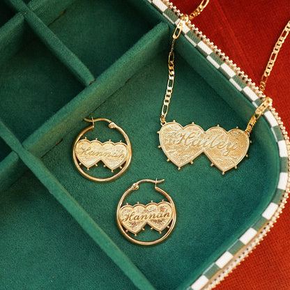 Shrimps Double Heart Earrings 18ct Gold Plate
