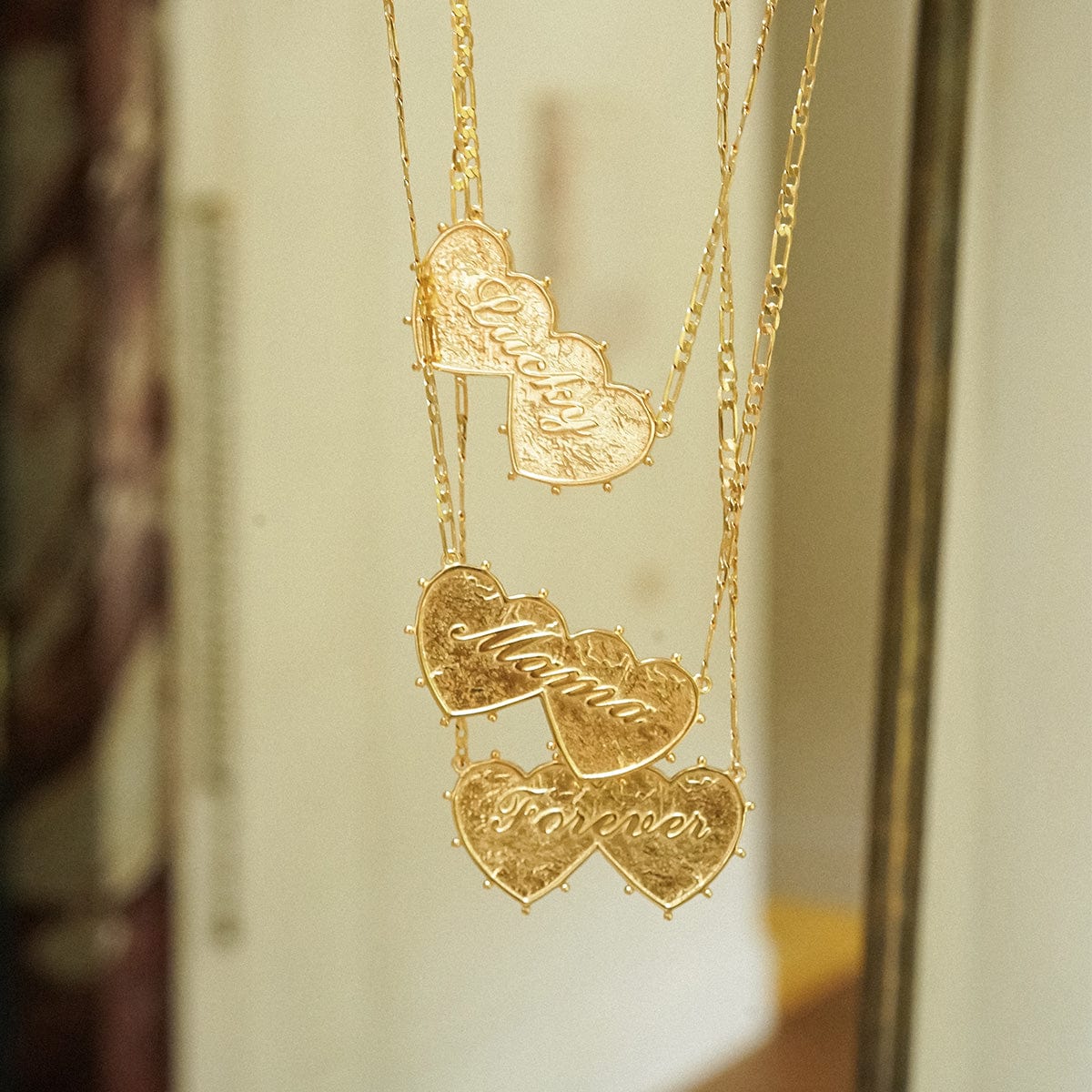 Shrimps 'Mama' Double Heart Necklace 18ct Gold Plate