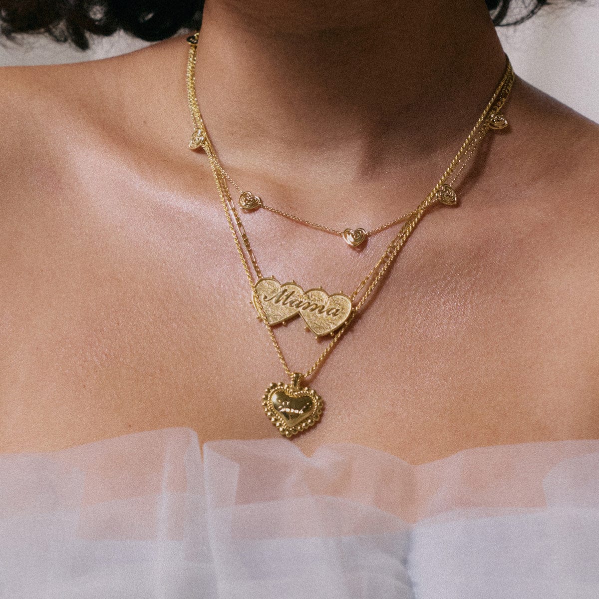 Shrimps 'Mama' Double Heart Necklace 18ct Gold Plate