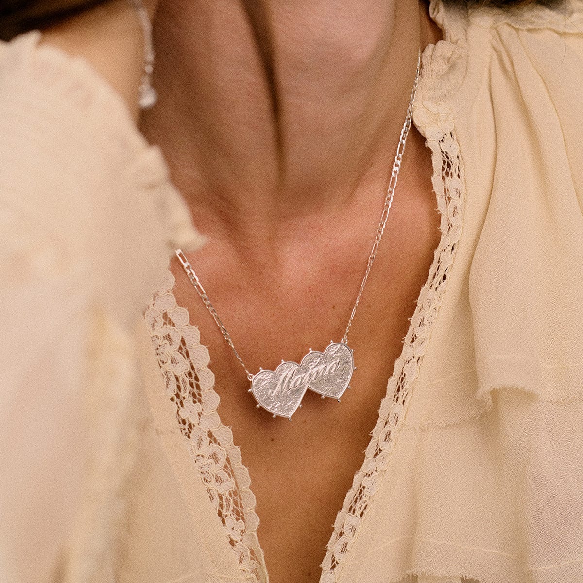 Shrimps 'Mama' Double Heart Necklace Silver Plate