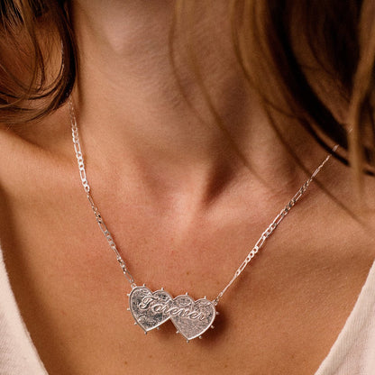 Shrimps Double Heart Necklace Silver Plate