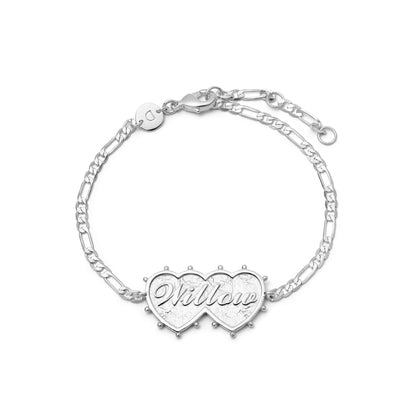 Shrimps Double Heart Personalised Bracelet Silver Plate