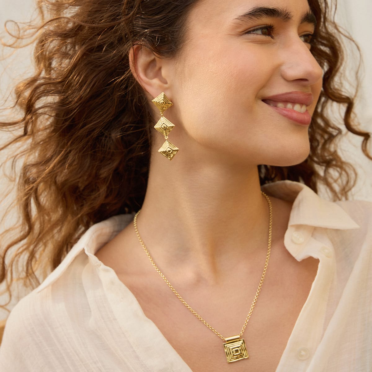 Strata Triple Drop Earrings & Necklace Set 18ct Gold Plate