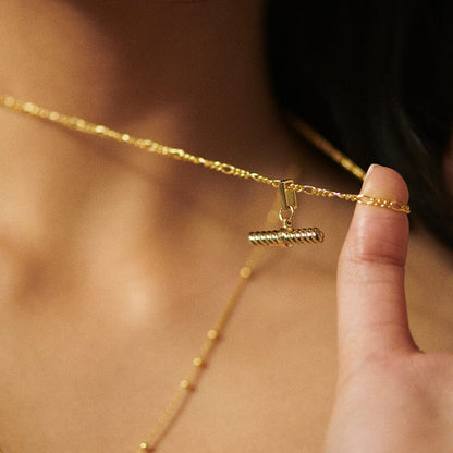 Rope T Bar Necklace 18ct Gold Plate