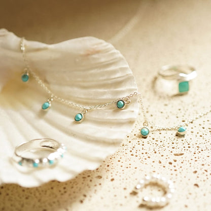 Turquoise Charm Necklace Sterling Silver