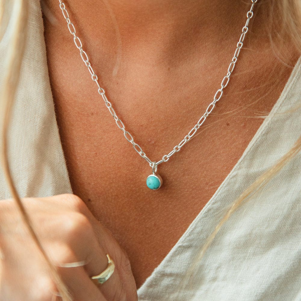 Turquoise Chunky Healing Stone Necklace Sterling Silver