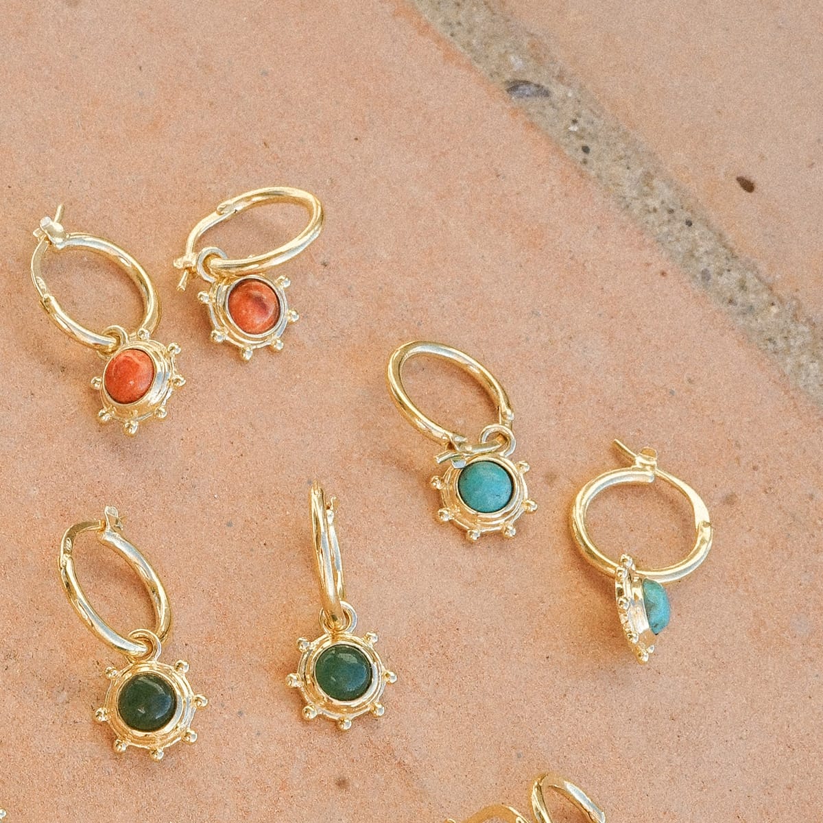 Turquoise Healing Stone Charm Earrings 18ct Gold Plate